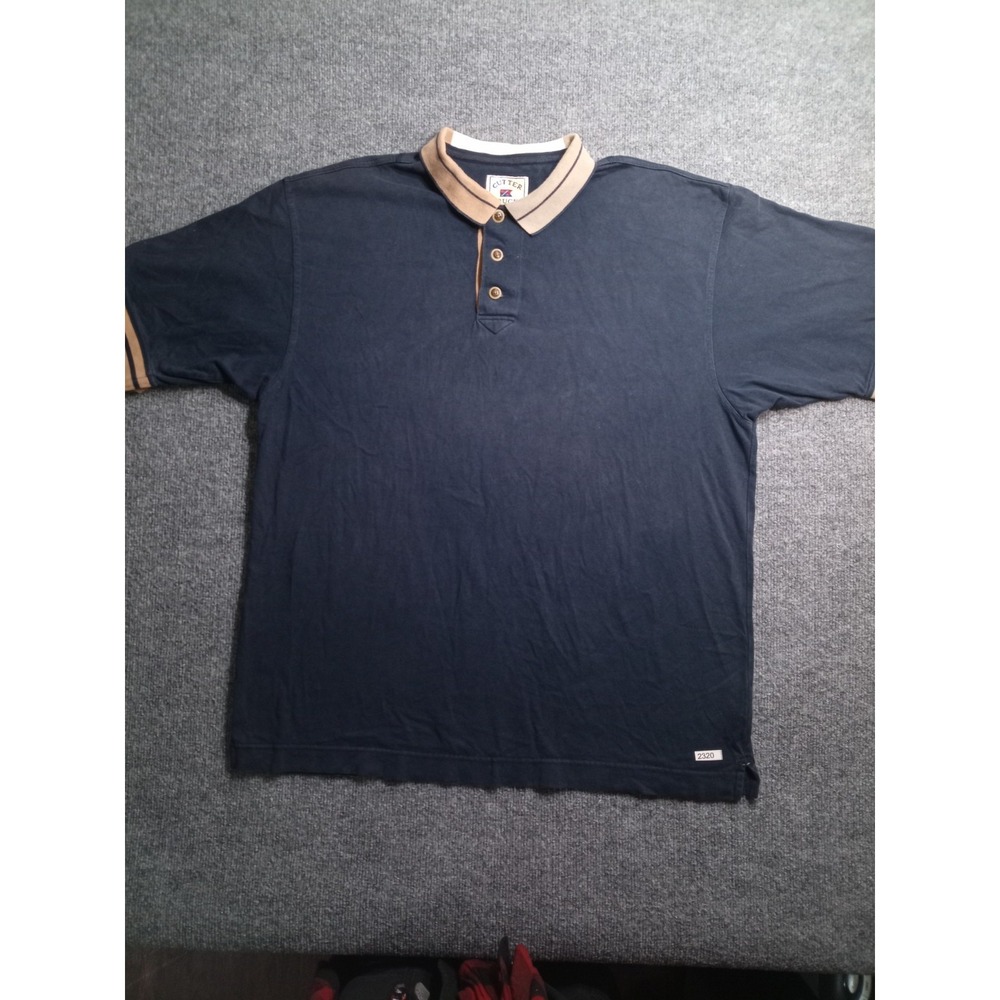 Cutter & Buck Mens Polo Shirt XXL Blue Tan Short Sleeve Cotton Casual Golf Logo